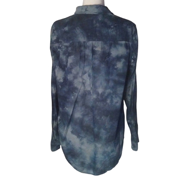 Anthropologie Pilcro Navy & Gray Tye Dye Button Front Cotton Blouse Size Medium - Picture 4 of 8